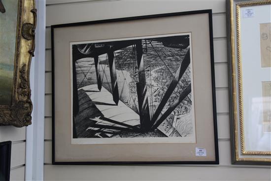 § Christopher Richard Wynne Nevinson (1889-1946) Aerial view (from a Paris Plane) 17 x 20.5in.